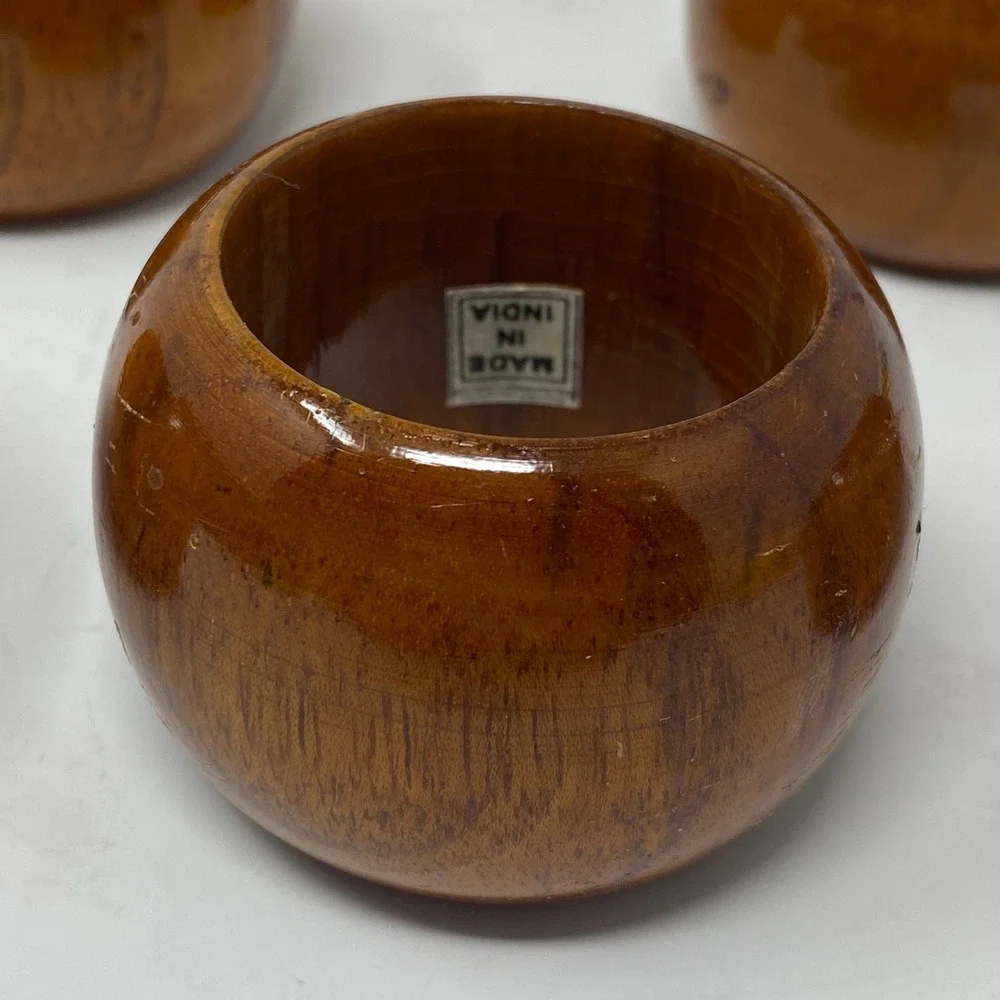 Vintage Napkin Rings‎ Brown Set of 6 Wood Round Made in India